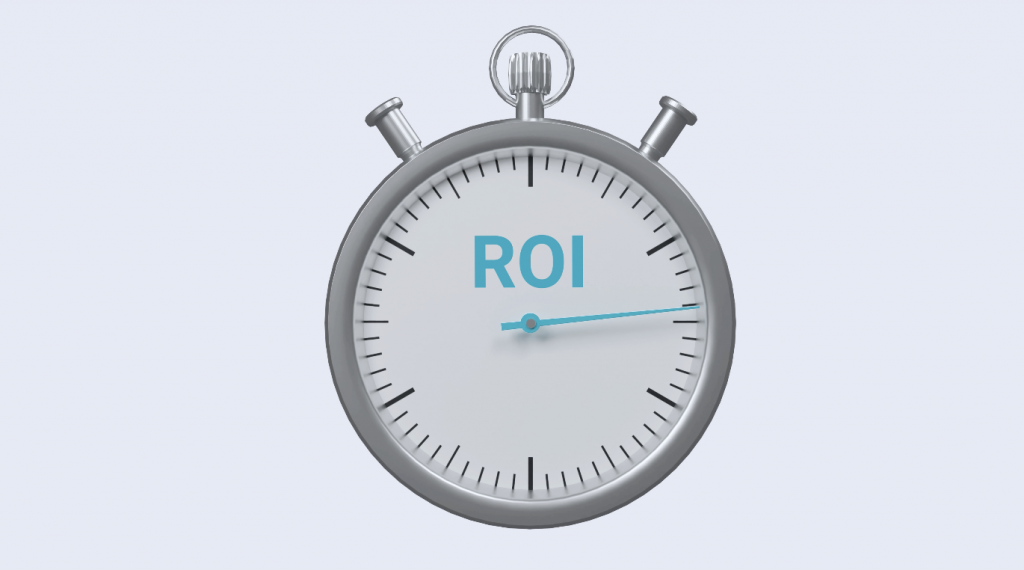 Stopwatch with ROI gauge showing high ROI for Learning tech on a shoestring